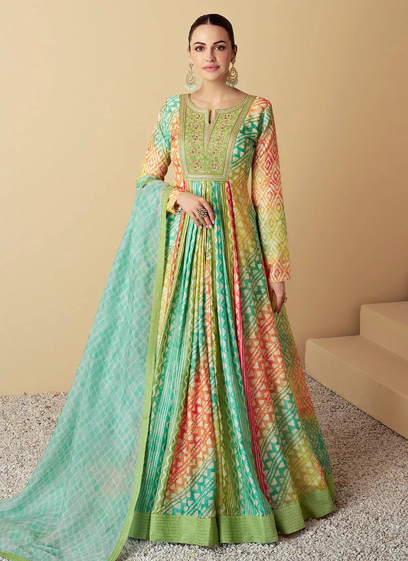 Radiant Sea Green Multi Embroidered Anarkali Gown Free Shipping Perfect