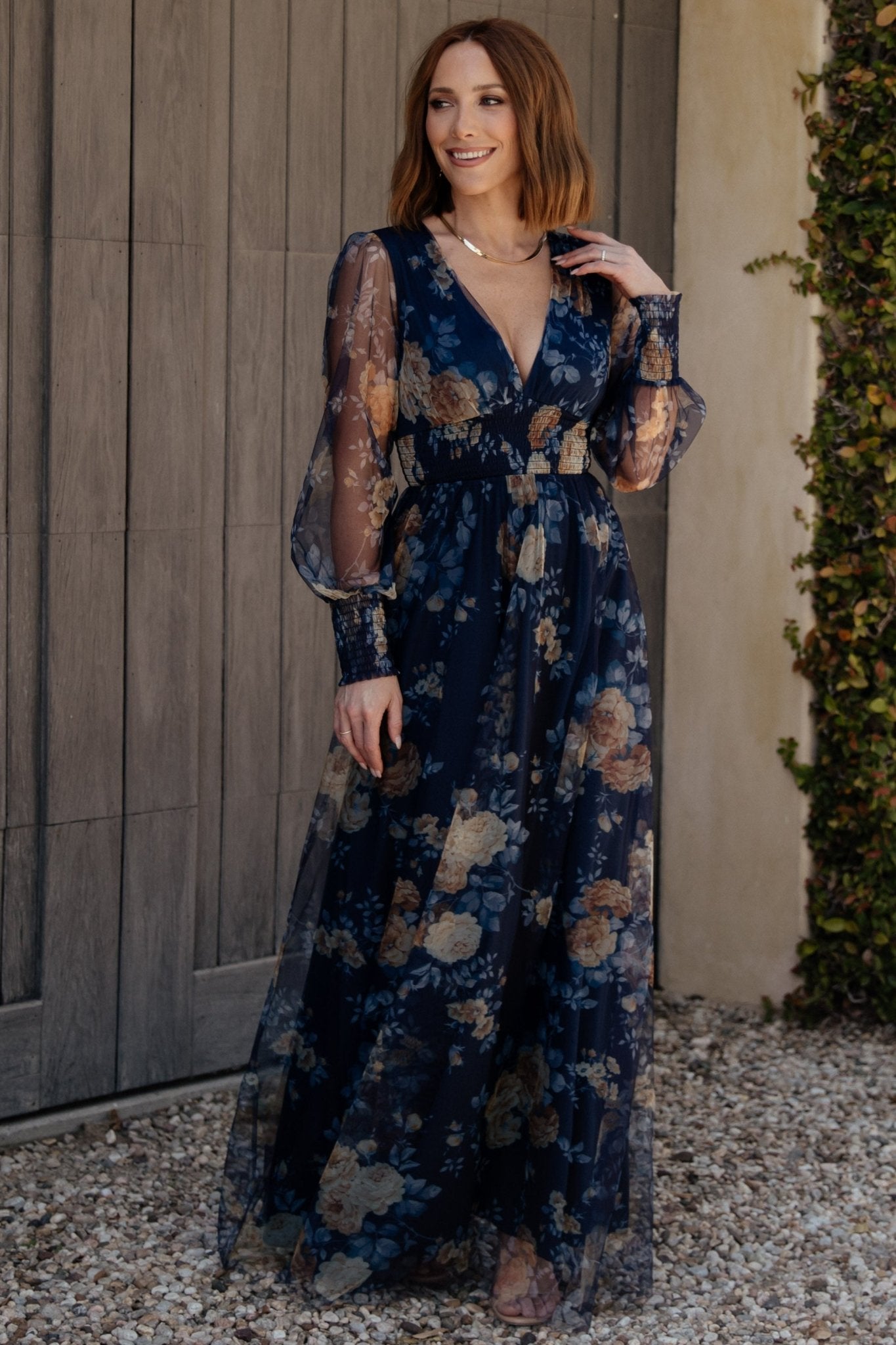 Layla Tulle Maxi Dress | Blue + Golden Floral For Sale Wholesale Pice