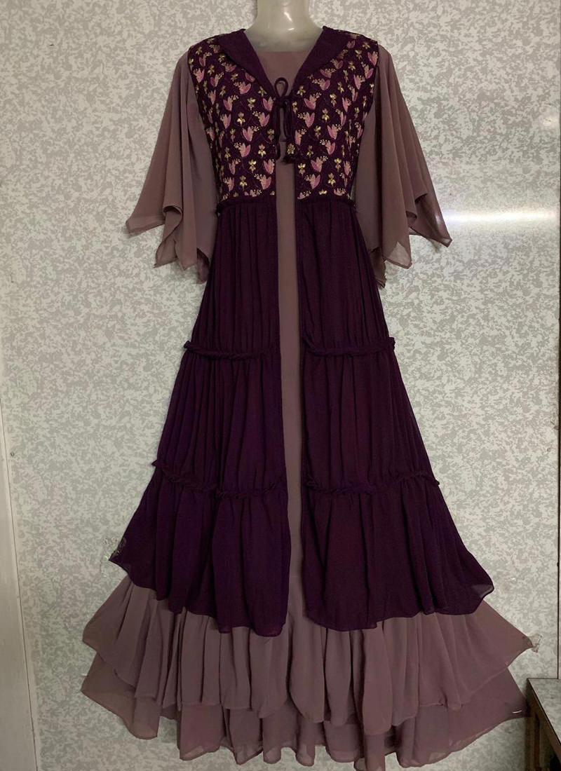 Purple Color Georgette Base Jacket Style Gown Buy Cheap Shop