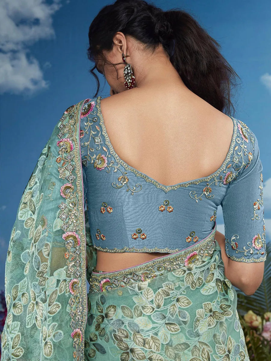 Passionate Pista  Heavily Floral Embroidered Brasso Saree Official Site Sale Online