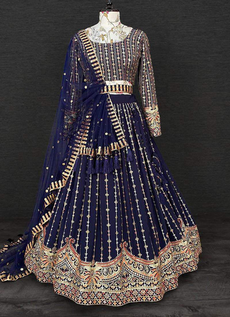 Sequins Work Navy Blue Lehenga For Women Cheap Sale Excellent