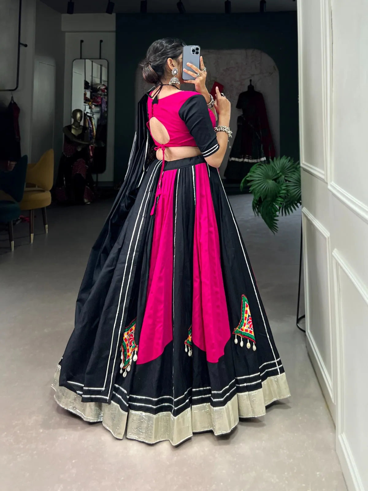 Pink Black Pure Cotton Gamthi Gota Patti Worked Navratri Lehenga Choli 2025 New