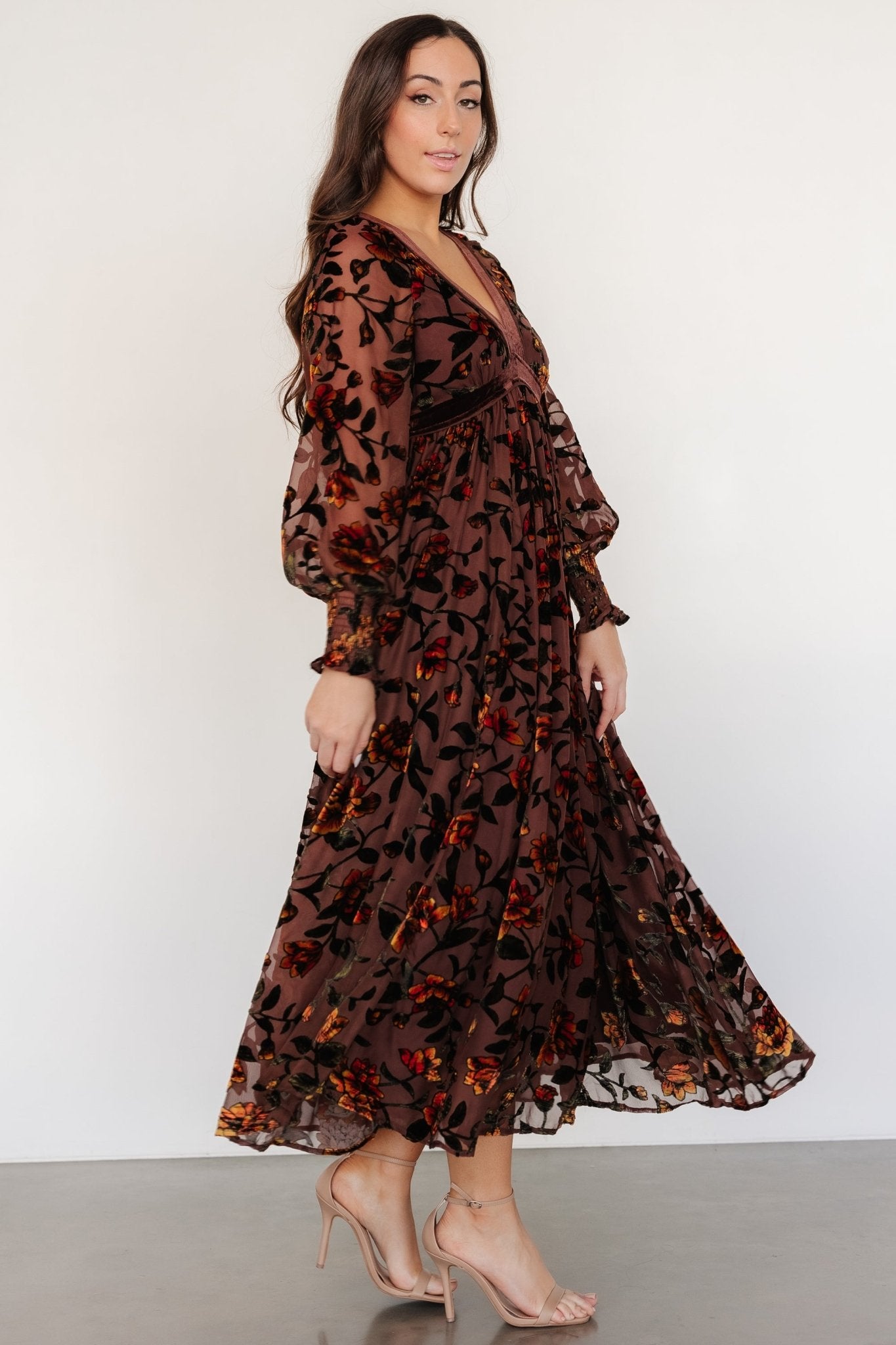 Adele Velvet Dress | Clove + Amber Floral Cheap Sale Footaction