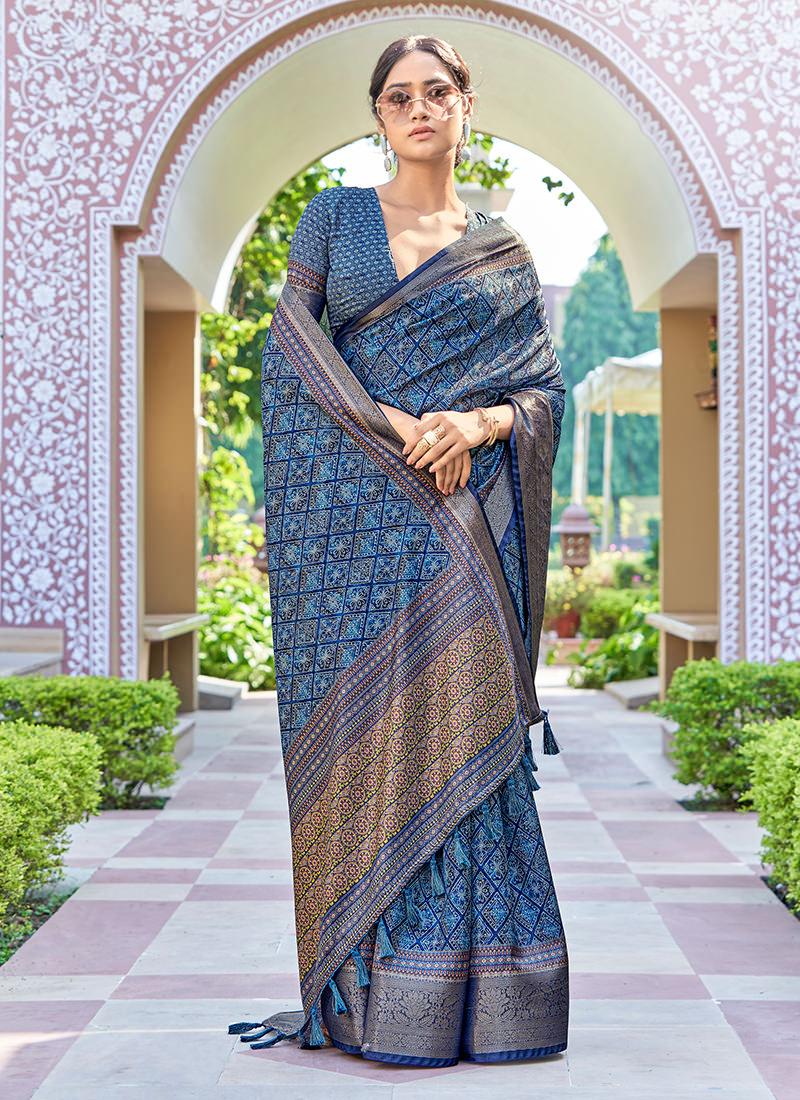 Silk With Digital Print Blue Floral Saree Discount Release Dates