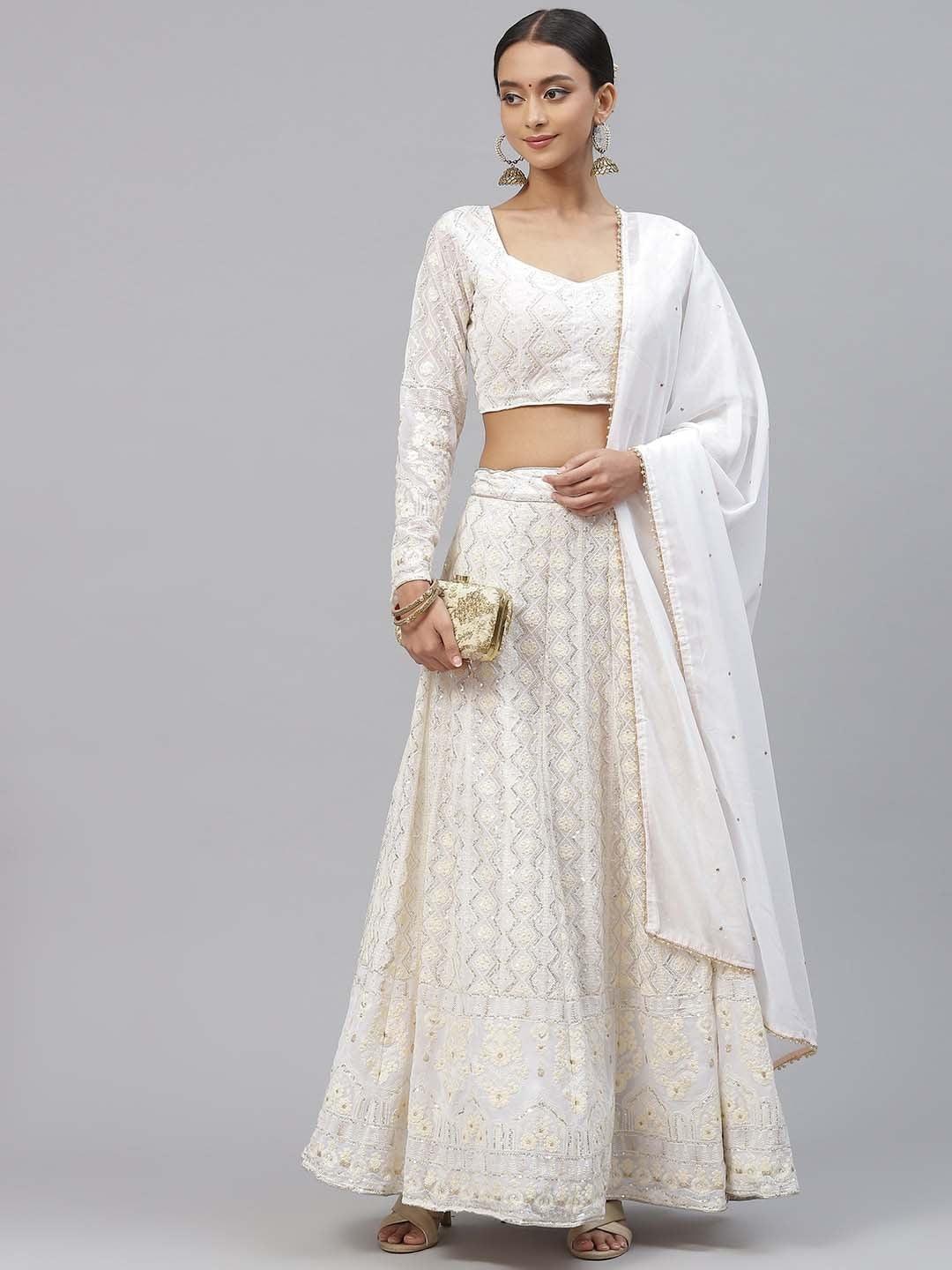 White Georgette Embroidered and Sequinned work Lehenga choli Cheap Sale Manchester