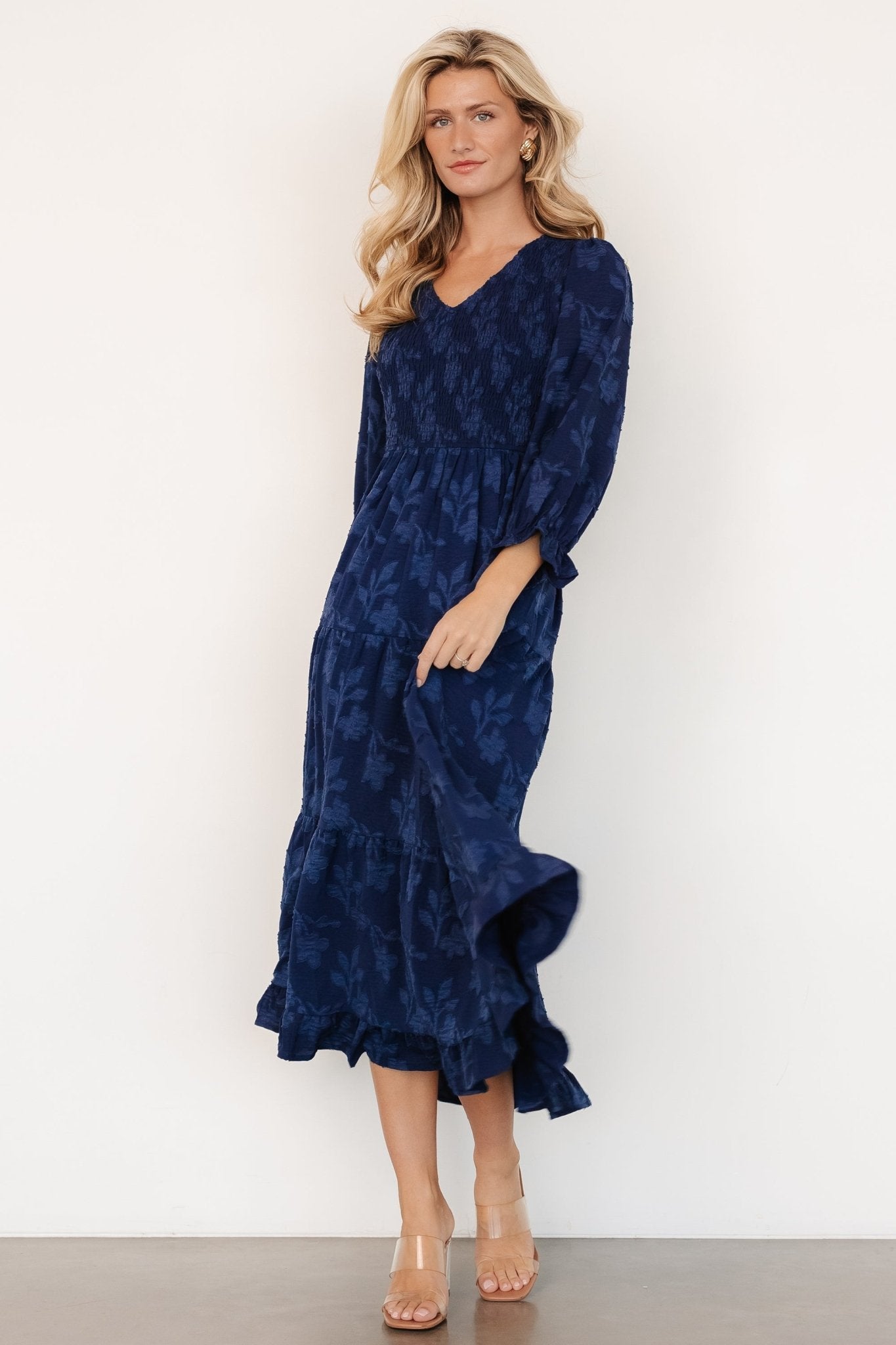 Aubrey Smocked Midi Dress | Navy Floral Cheap From China