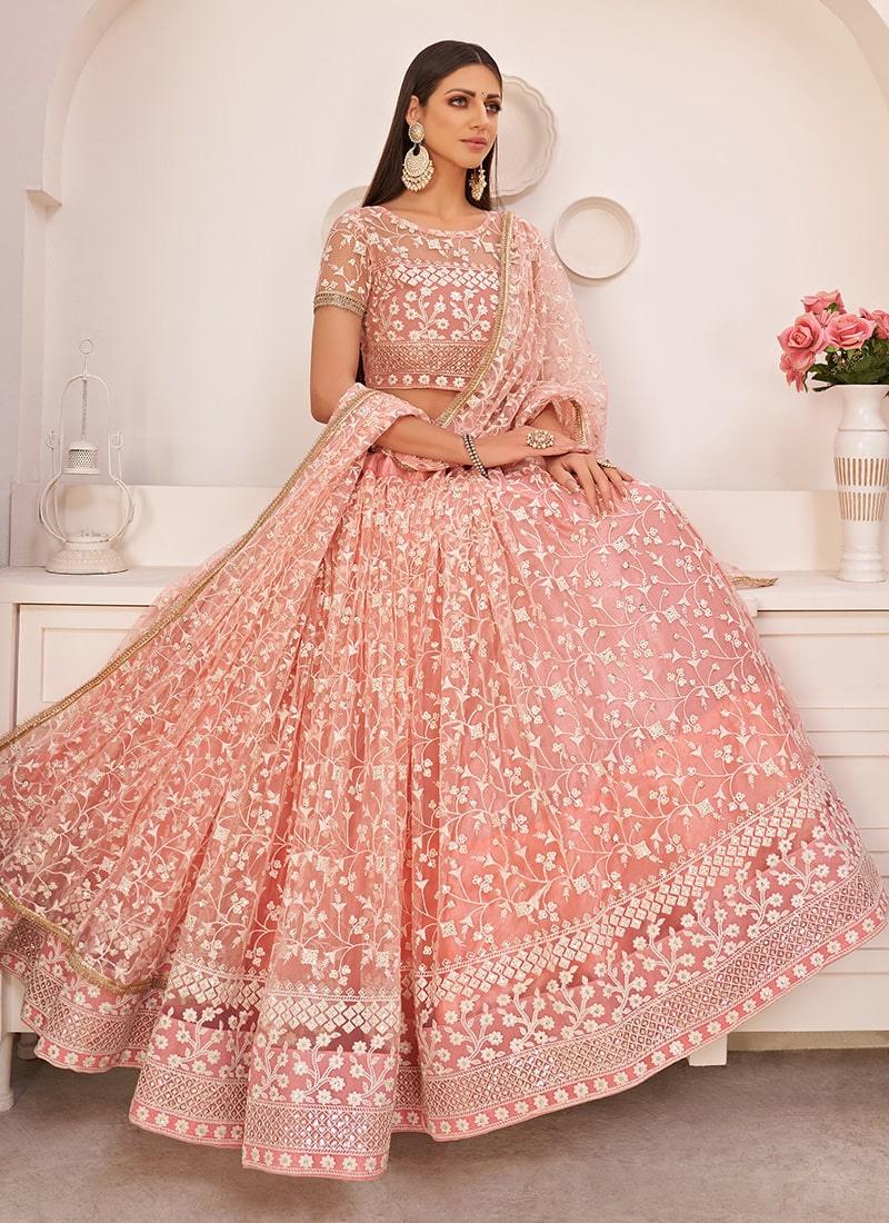 Beauteous Look Light Pink Color Soft Net Fabric Sequins Work Lehenga Good Selling Cheap Online