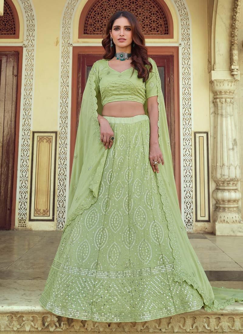 Amazing Green Color Georgette Base Sequins Work Designer Lehenga Choli Sale Finishline