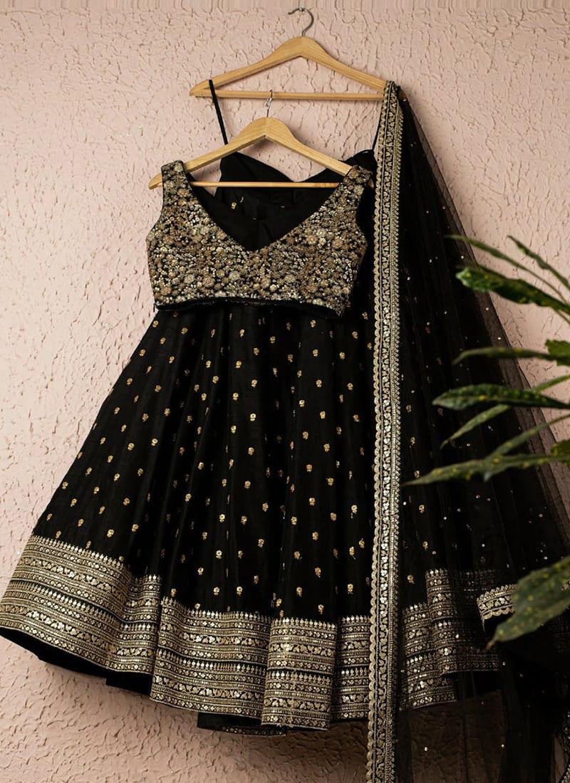 Sleeveless Heavy Sequins Blouse With Black Lehenga For Sale Finishline