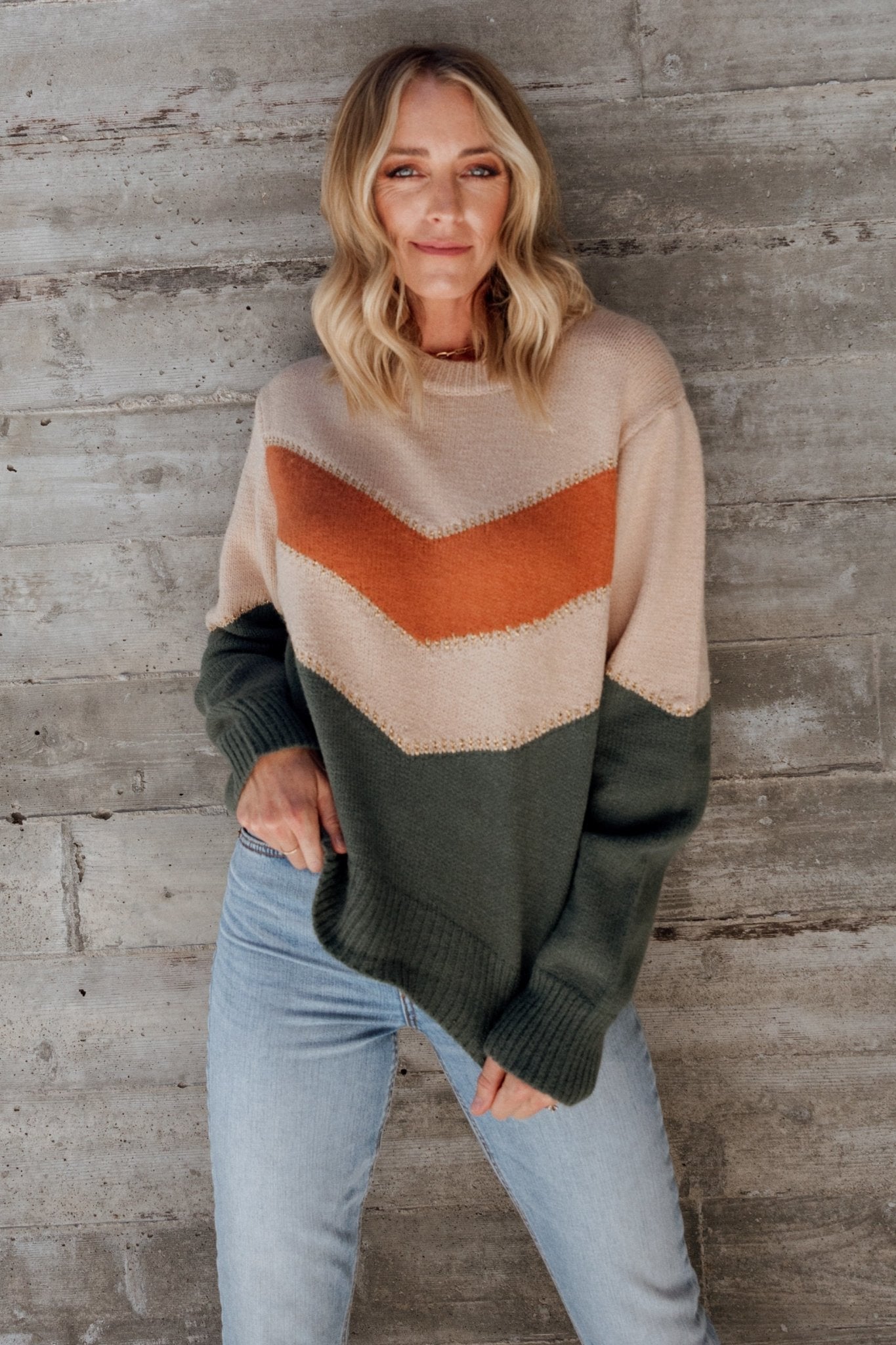 Rowen Color Block Sweater | Natural + Green Best Place