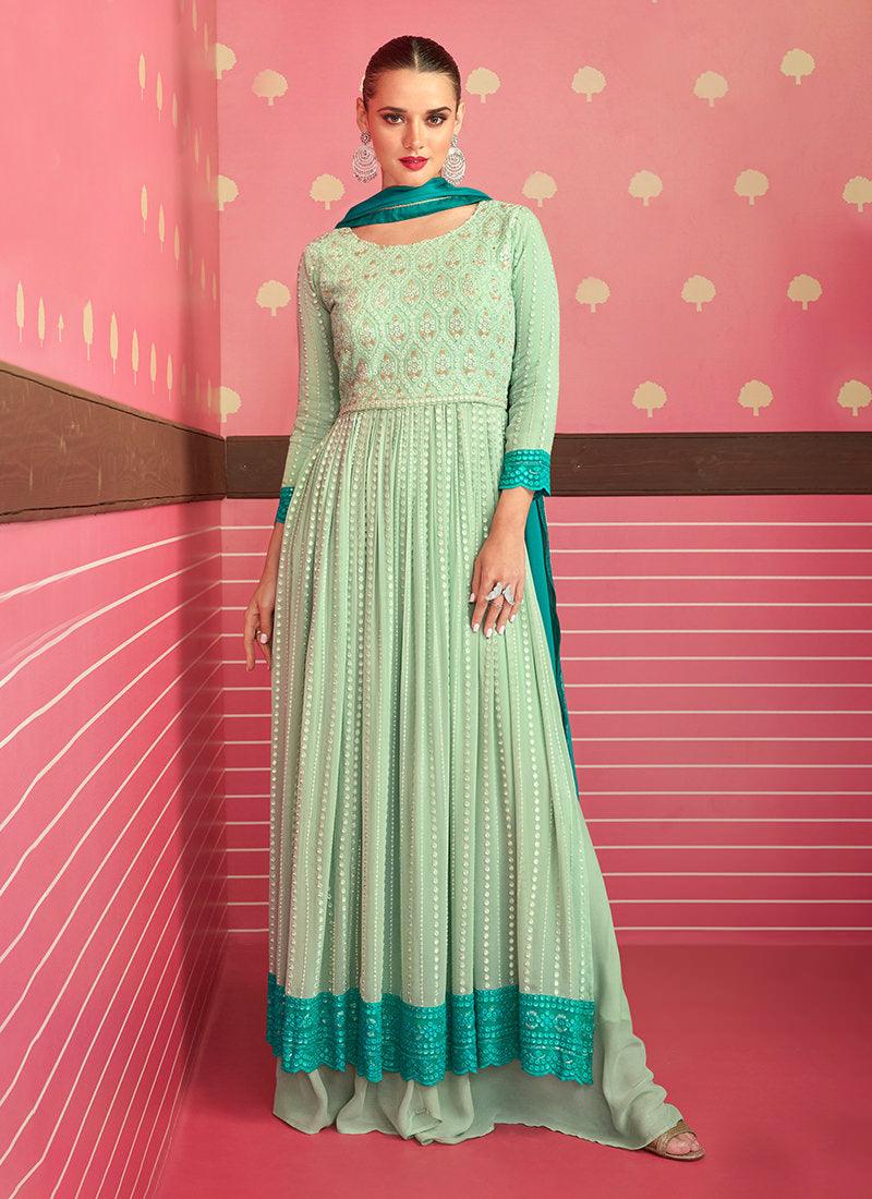 Floor Length Pista Green Dress Cheap Pictures