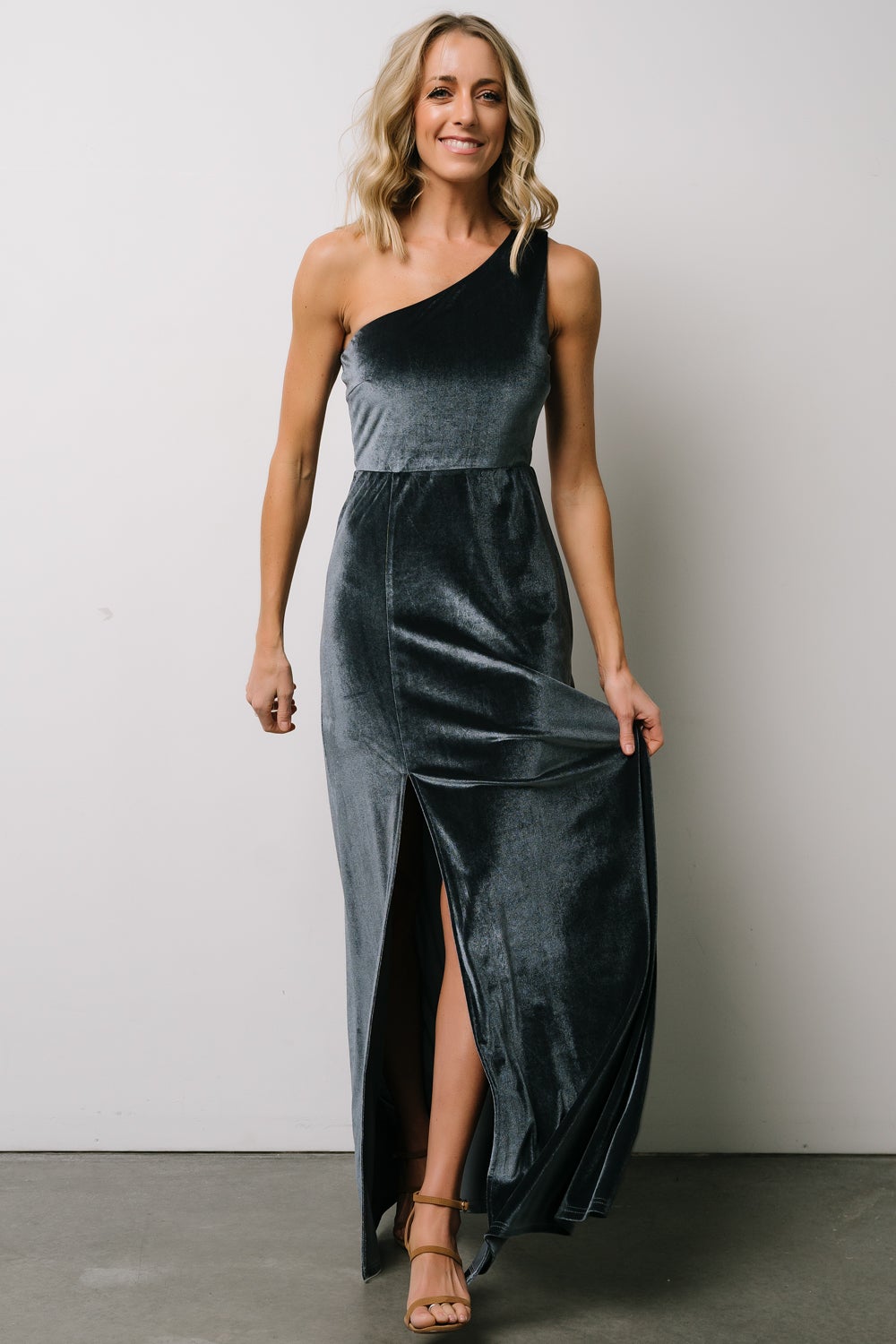 Tatiana Velvet One Shoulder Maxi Dress | Slate Blue Clearance Discounts