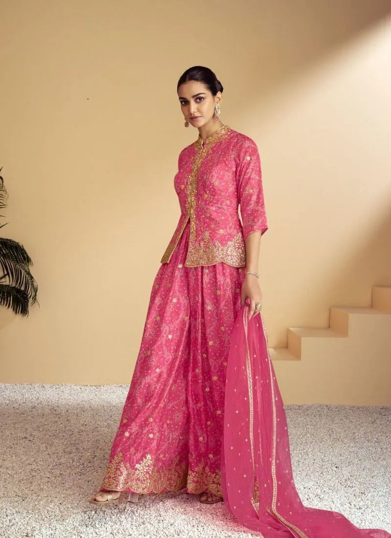 Stunning digital printed chinon sharara suit in Pink Clearance Fake