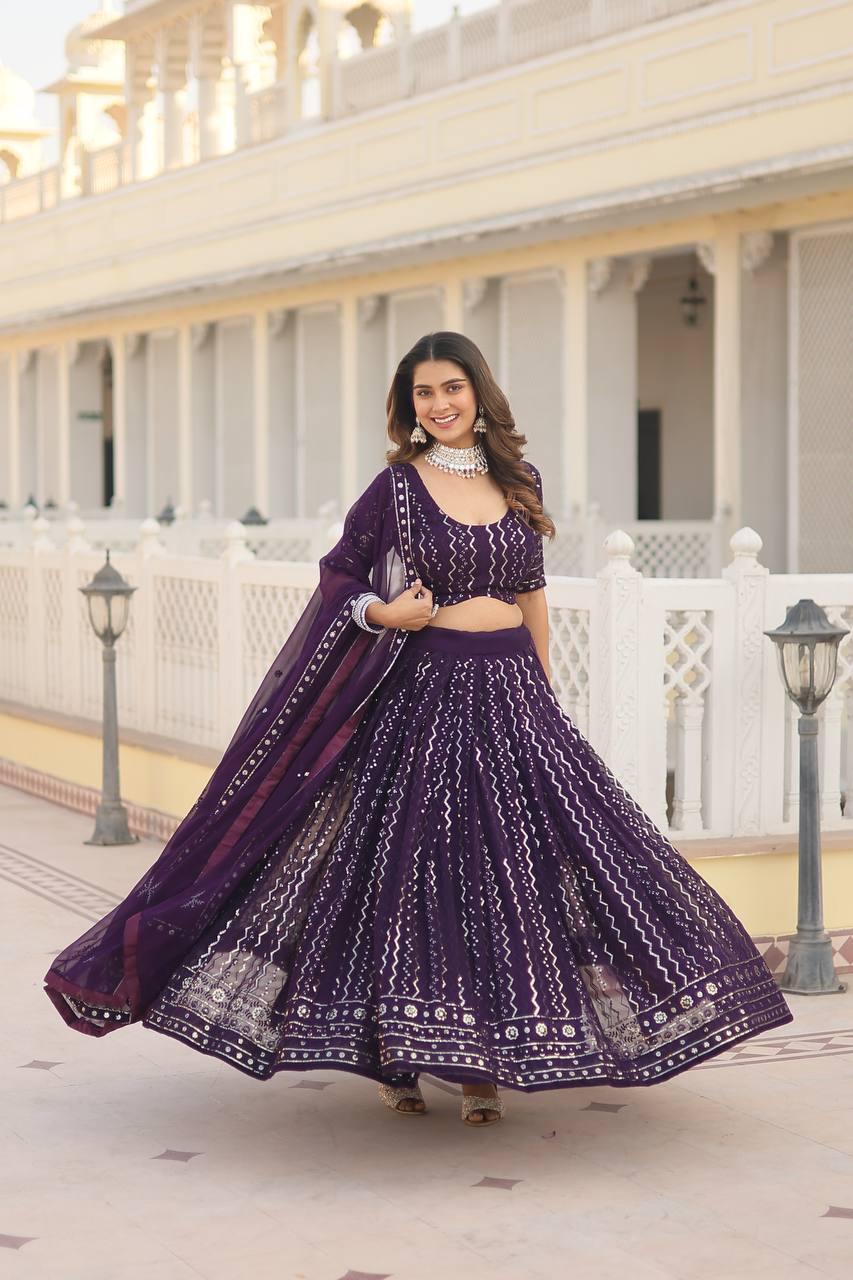 Glamorous Faux Georgette Sequins Thread Worked Lehenga Choli Set Sale Cost