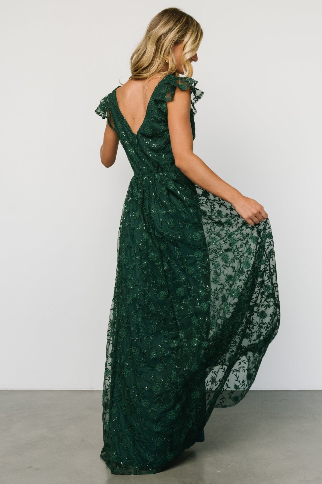 Alexa Embroidered Sequin Maxi Dress | Dark Green Cheap Sale 2025 New