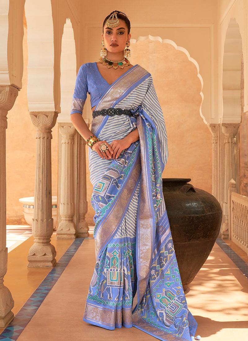 Sky Blue Pure Silk Patola Saree Cheap New Arrival