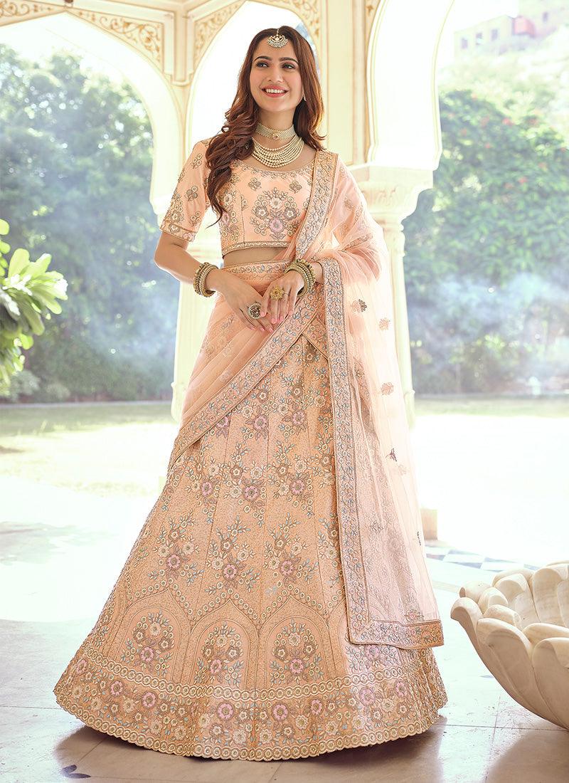 Peach Color Crepe Fabric Lehenga With Resham And Sequins Work Buy Cheap With Mastercard