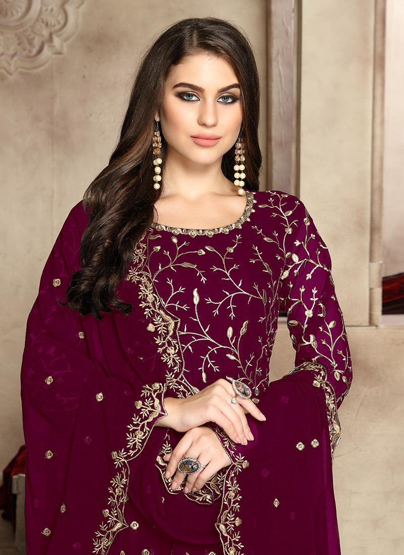 Heavy Zari Work Purple Anarkali Suit With Paypal Cheap Pice