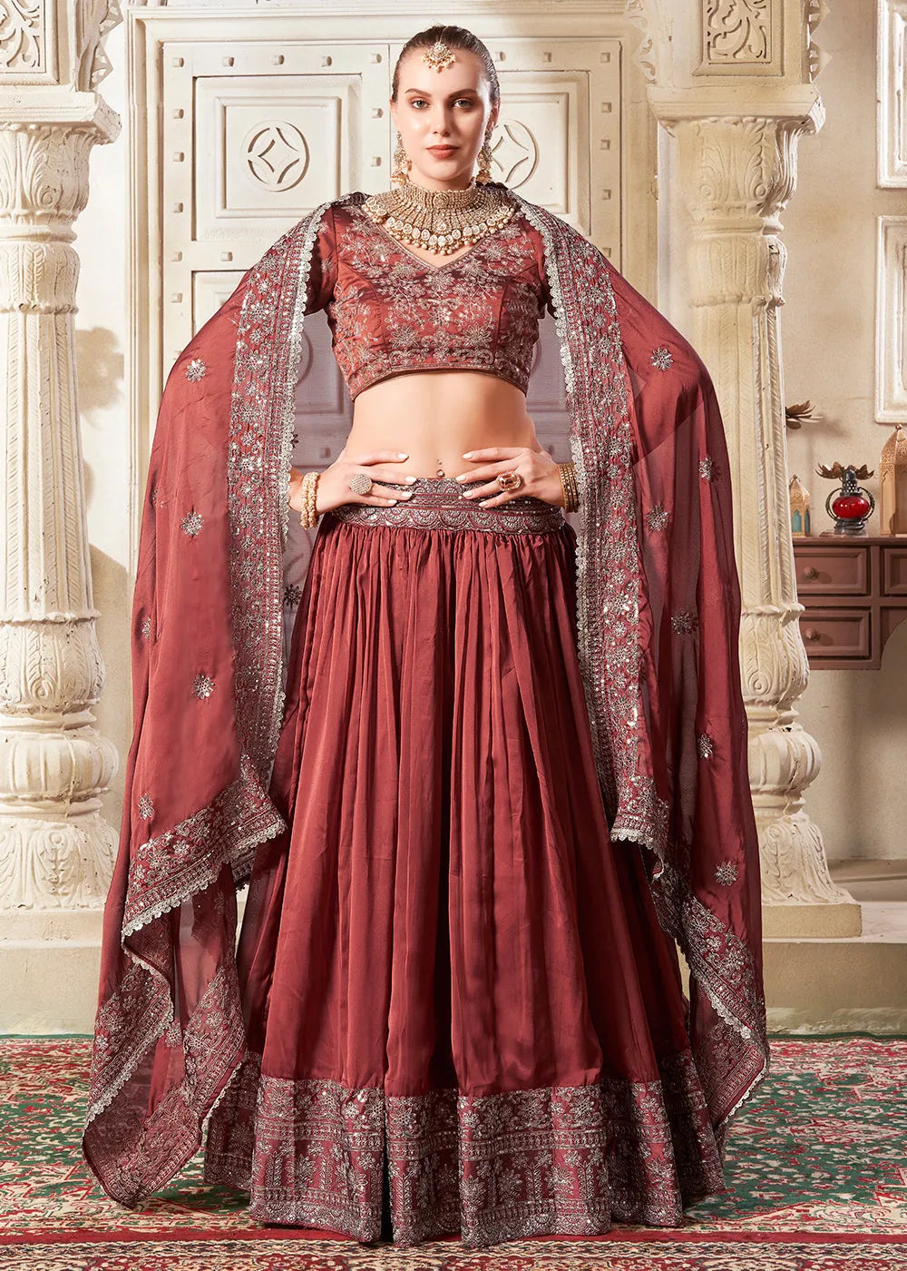 Enchanting and Designer Rusty Brown Wedding Style Lehenga Choli Sale New Styles