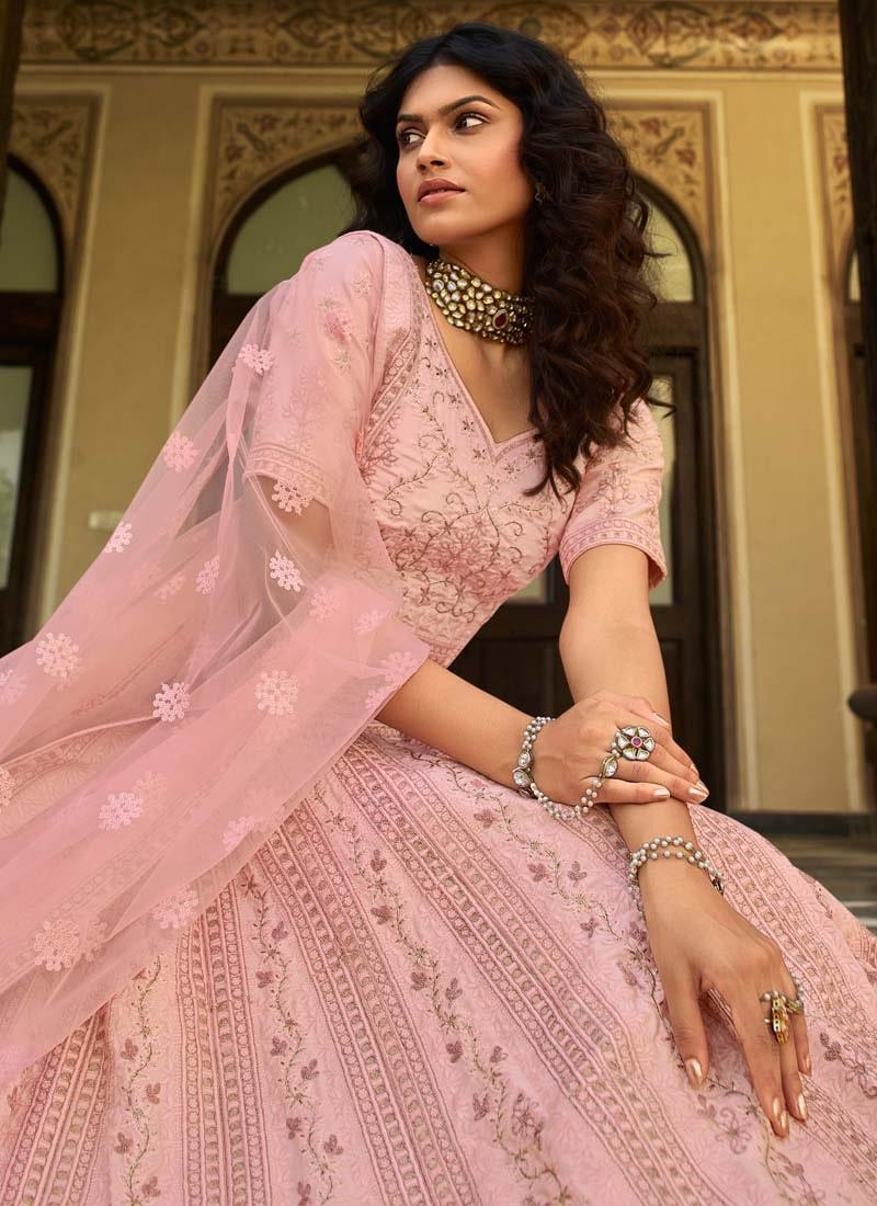 Organza Baby Pink Zari And Resham Work Lehenga Amazing Pice Cheap Online