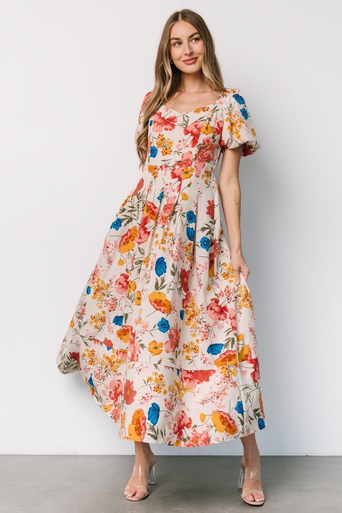 Greta Pleated Maxi Dress | Cream Multi Floral Best Wholesale