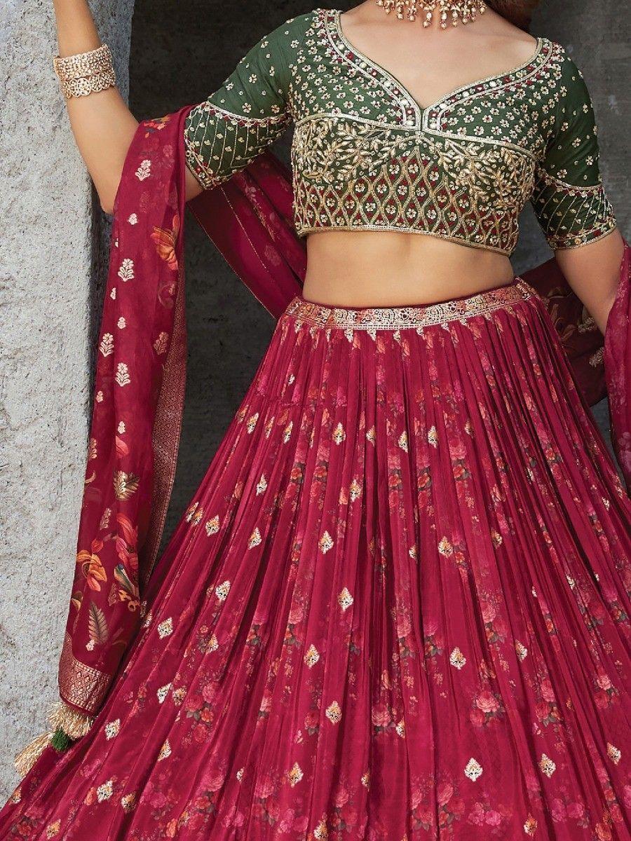 Maroon Floral Embroidered Pure Silk Designer Lehenga Choli Very Cheap