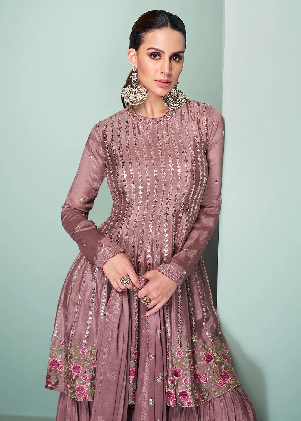 Majestic Mauve Chinon Embroidered Palazzo Suit Outlet With Paypal Order