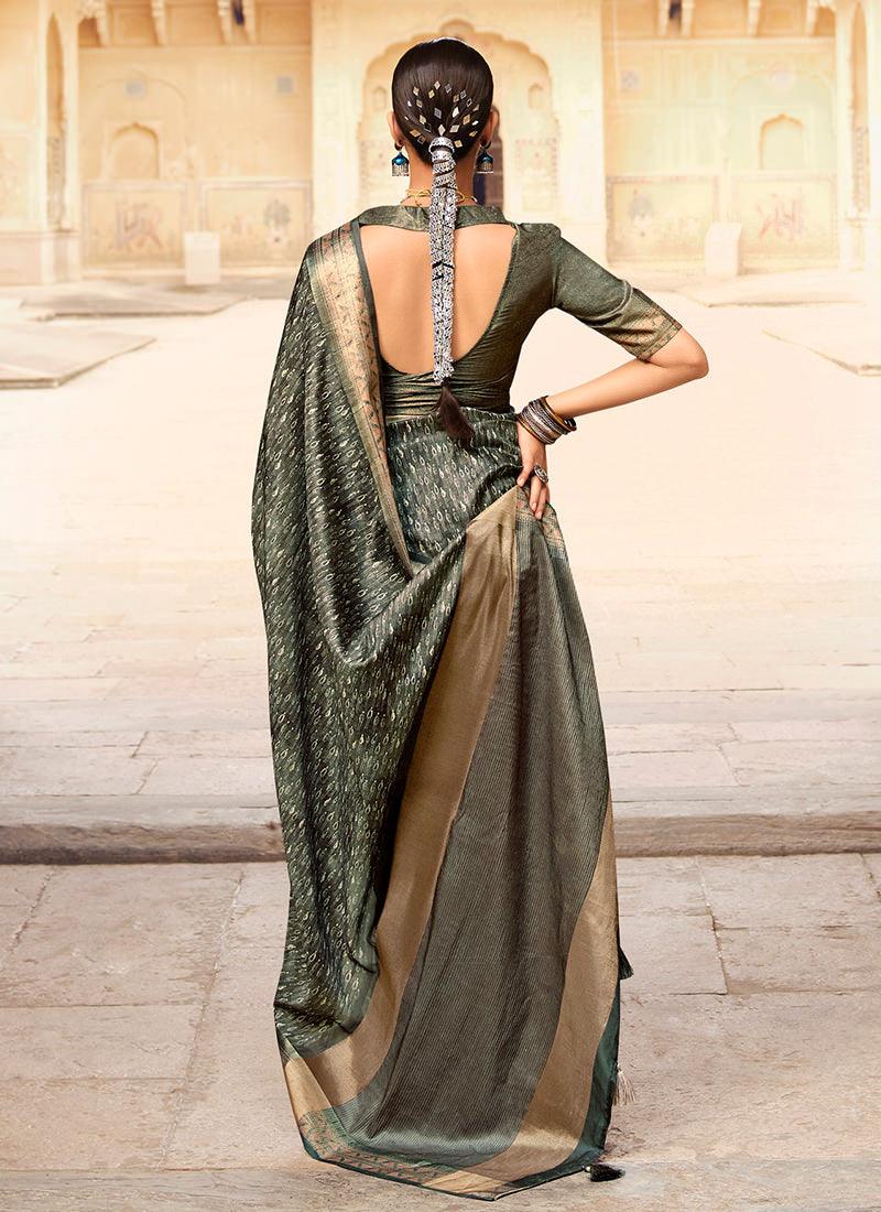 Digital Print Dark Grey Silk Saree Visit New