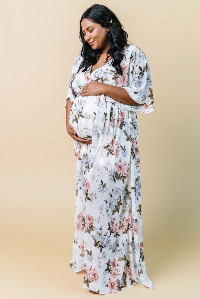 Kia Kimono Maxi Dress | White Floral Sale Genuine