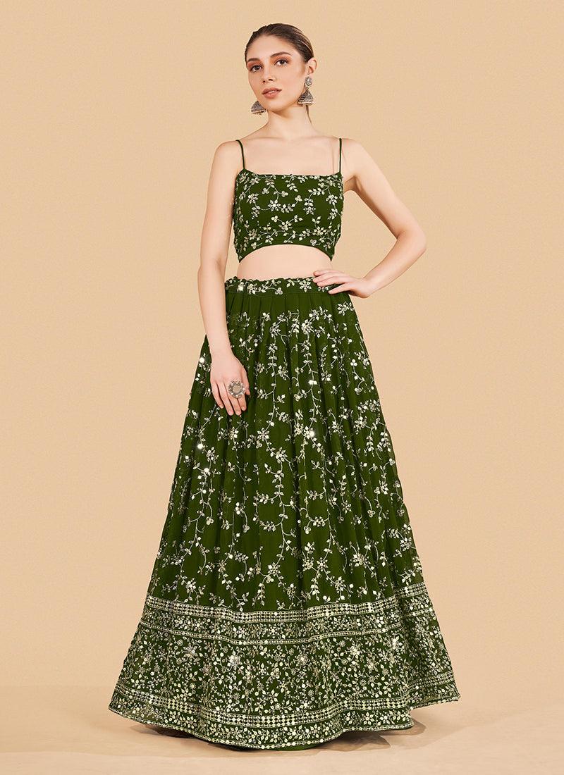 Spaghetti Strap Blouse Green Georgette Lehenga Free Shipping Discounts