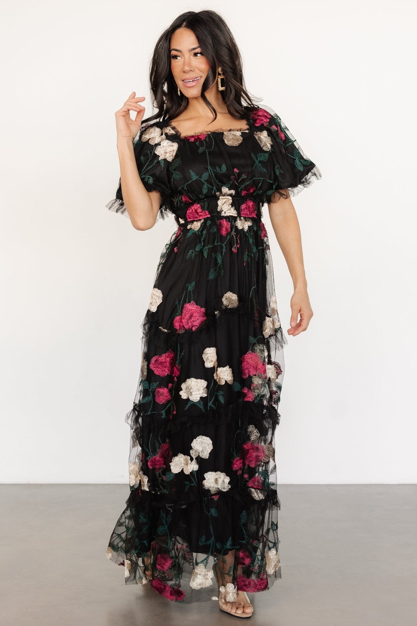 Allison Embroidered Tulle Maxi Dress | Black Multi Sale 100% Original