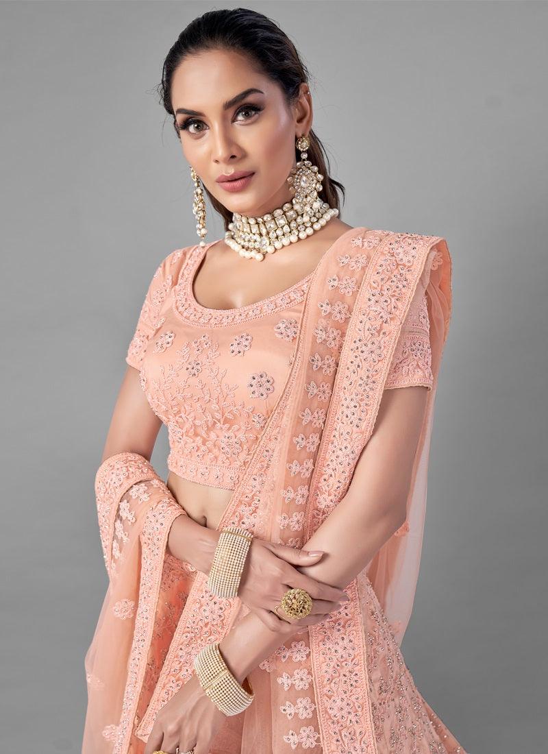 Attractive Peach Color Soft Net Base With Heavy Work Wedding Wear Lehenga Choli Clearance 2025 Unisex