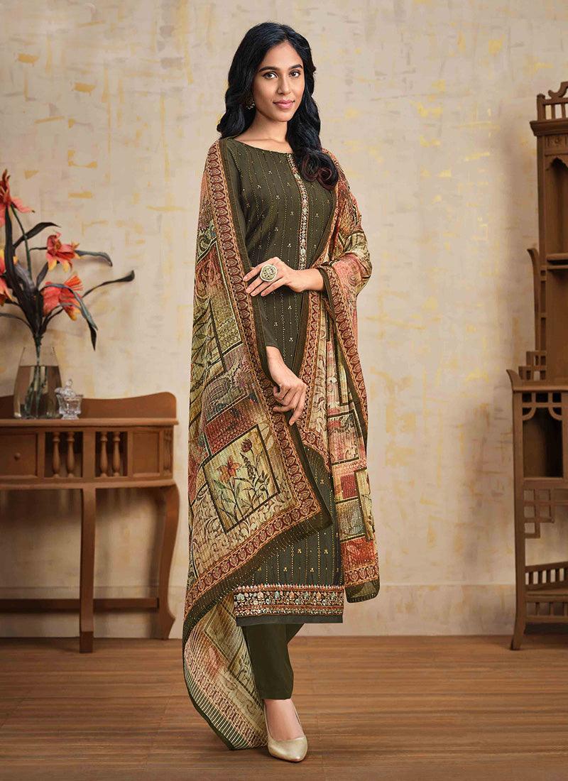 Tremendous Green Color Chinnon Base Salwar Suit With Swarovski Work Discount Fashion Style