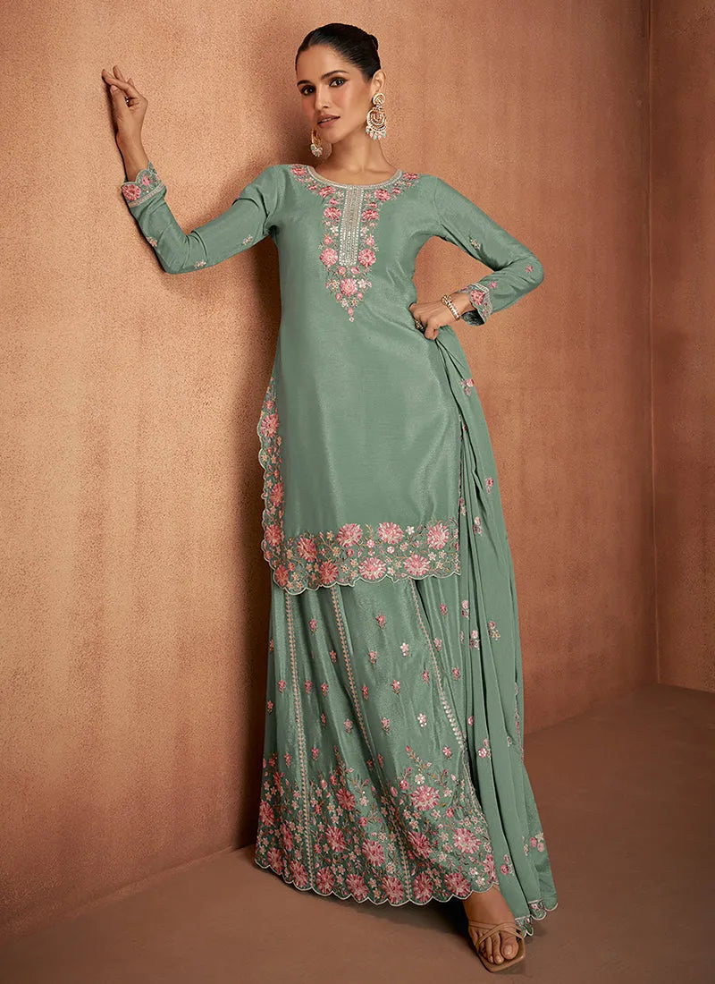 Outstanding Designer Embroidered Party Wear Sharara Suit Visit Sale Online