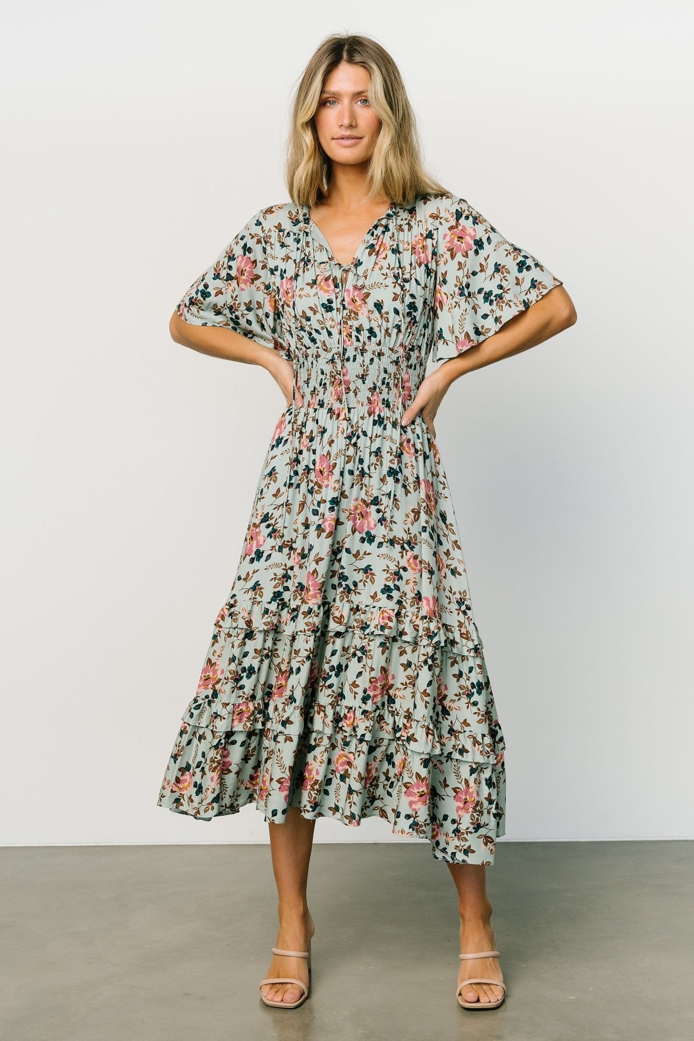 Spell Boho Midi Dress | Sage + Pink Floral Nicekicks Cheap Online