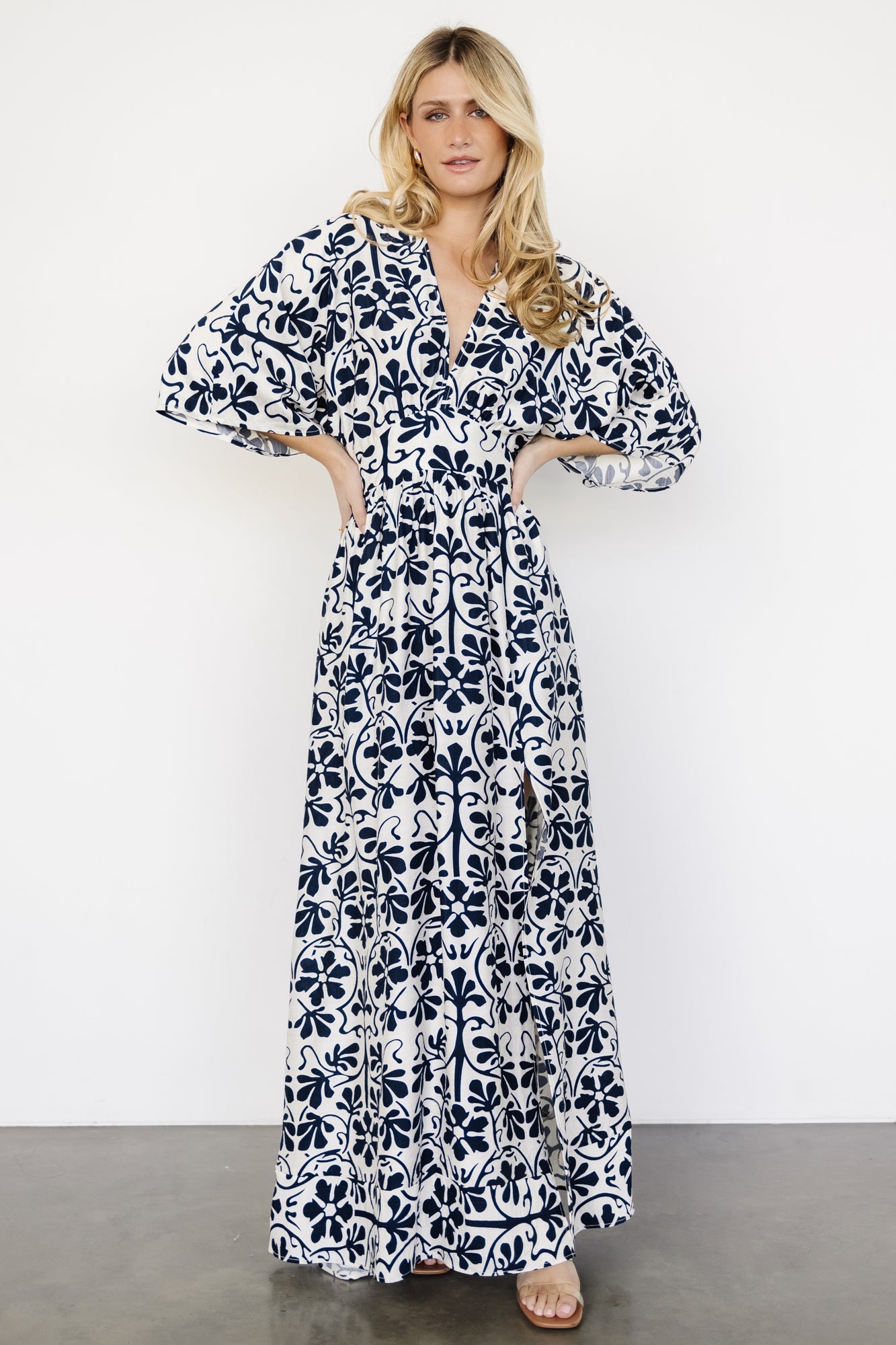 Juna Kimono Maxi Dress | Navy Print Buy Cheap Brand New Unisex