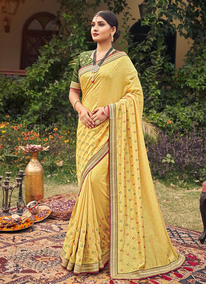 Yellow Embroidered Traditional Saree Cheap Pice Buy Discount