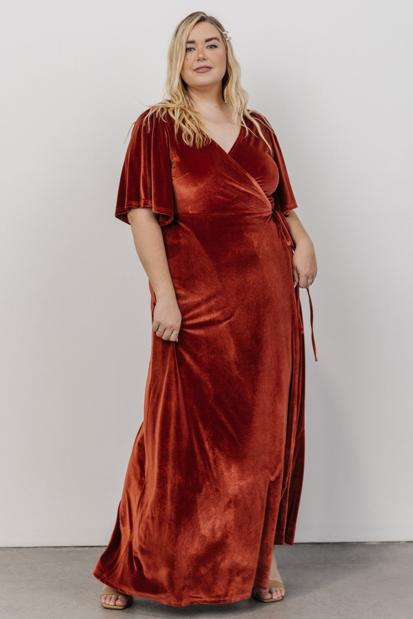 Meghan Velvet Wrap Maxi Dress | Terracotta Free Shipping Reliable