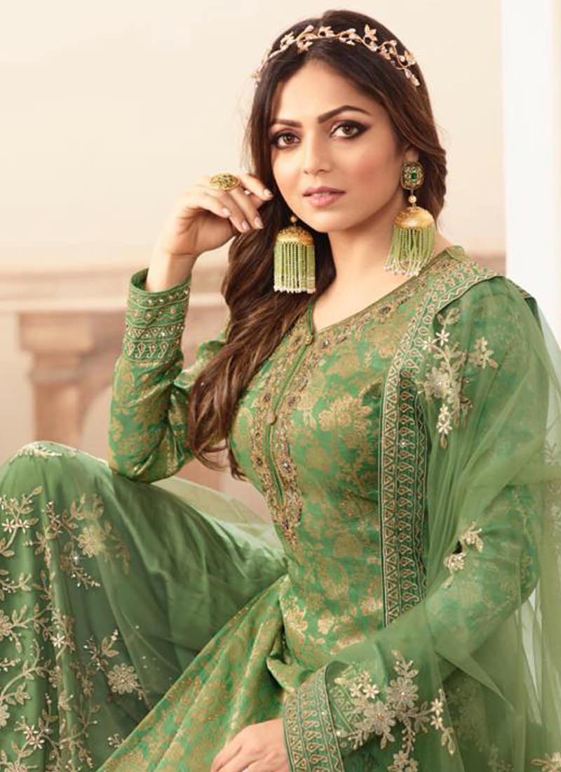 Modish Pista Green Silk Base Embroidered Salwar Suit Geniue Stockist Online