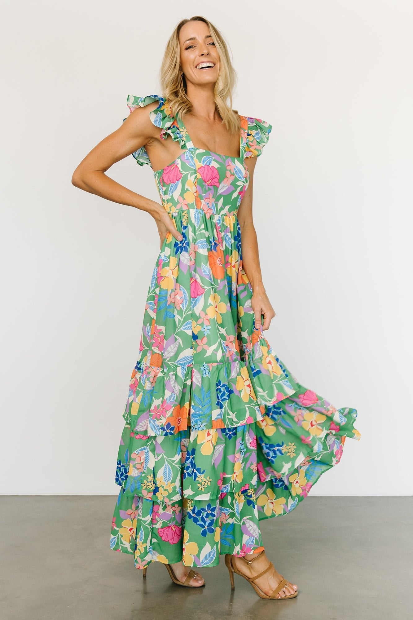 Monte Tiered Maxi Dress | Green Multi Clearance Factory Outlet