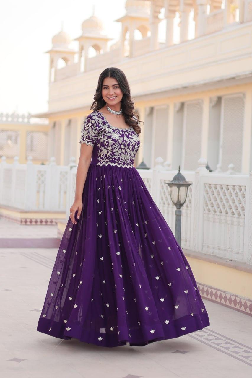 Adorable Faux Georgette Coding Sequins Worked Gown With Dupatta Where To Buy