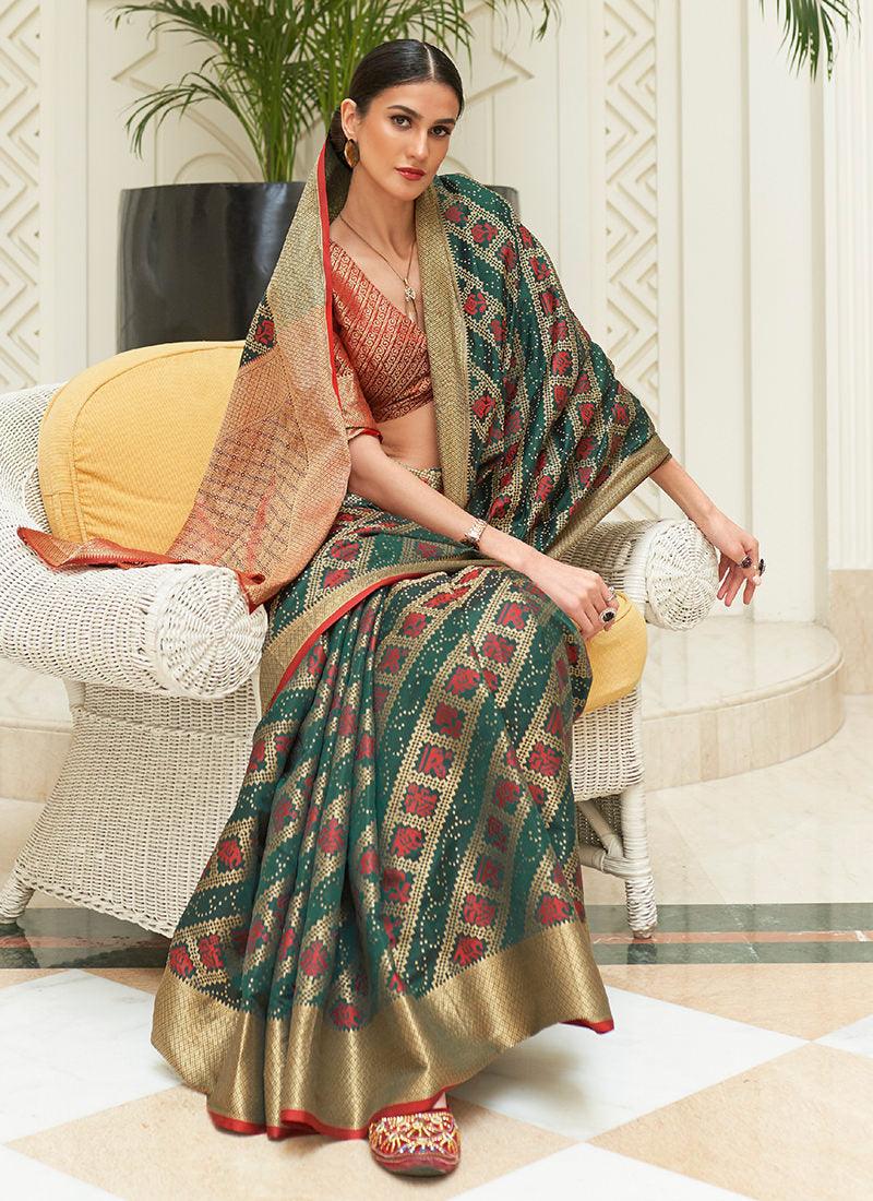 Classic Wear Green Patola Silk Saree Cheap Sale Footlocker Finishline