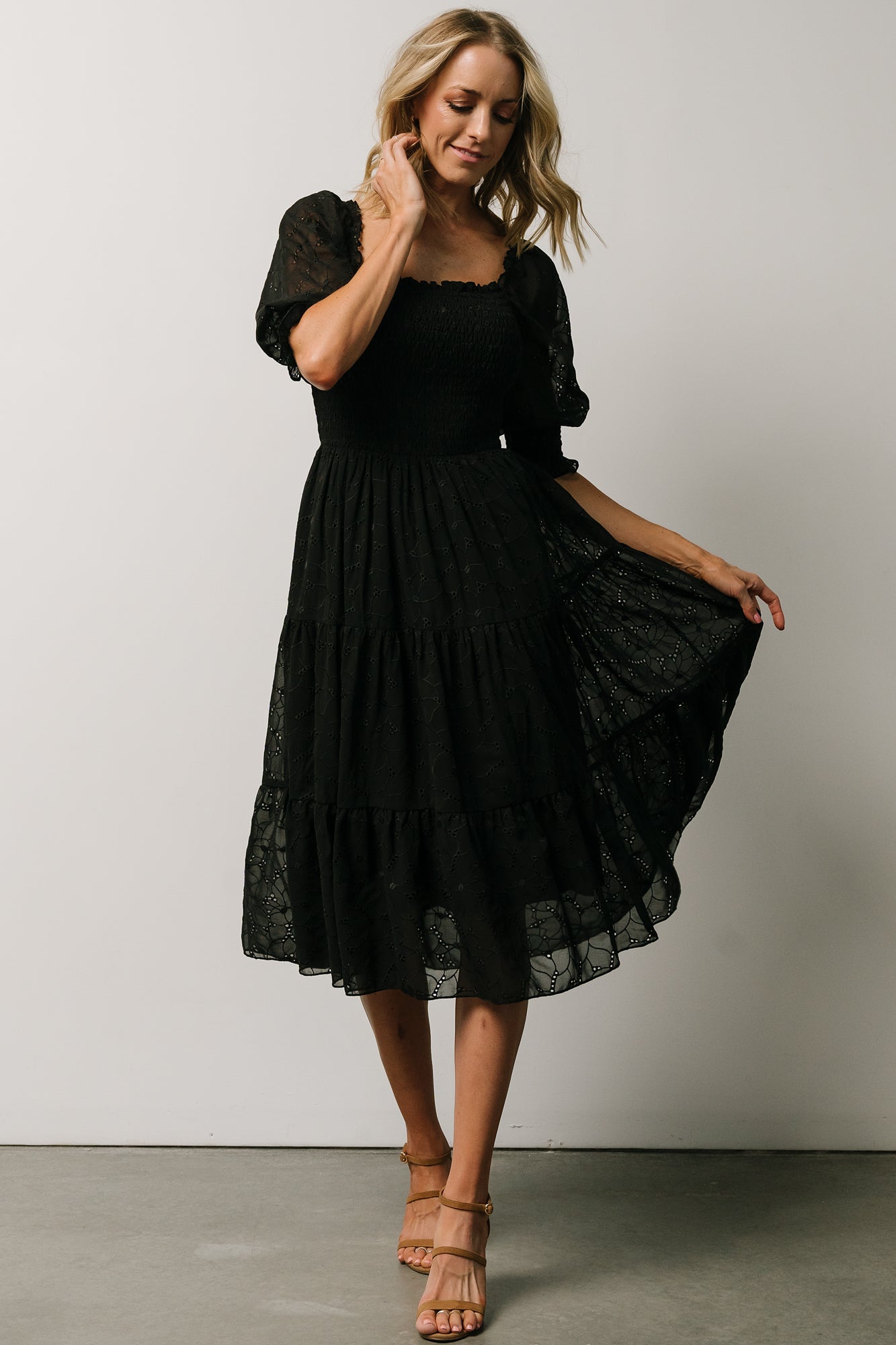 Hazel Eyelet Midi Dress | Black Discount Official Site