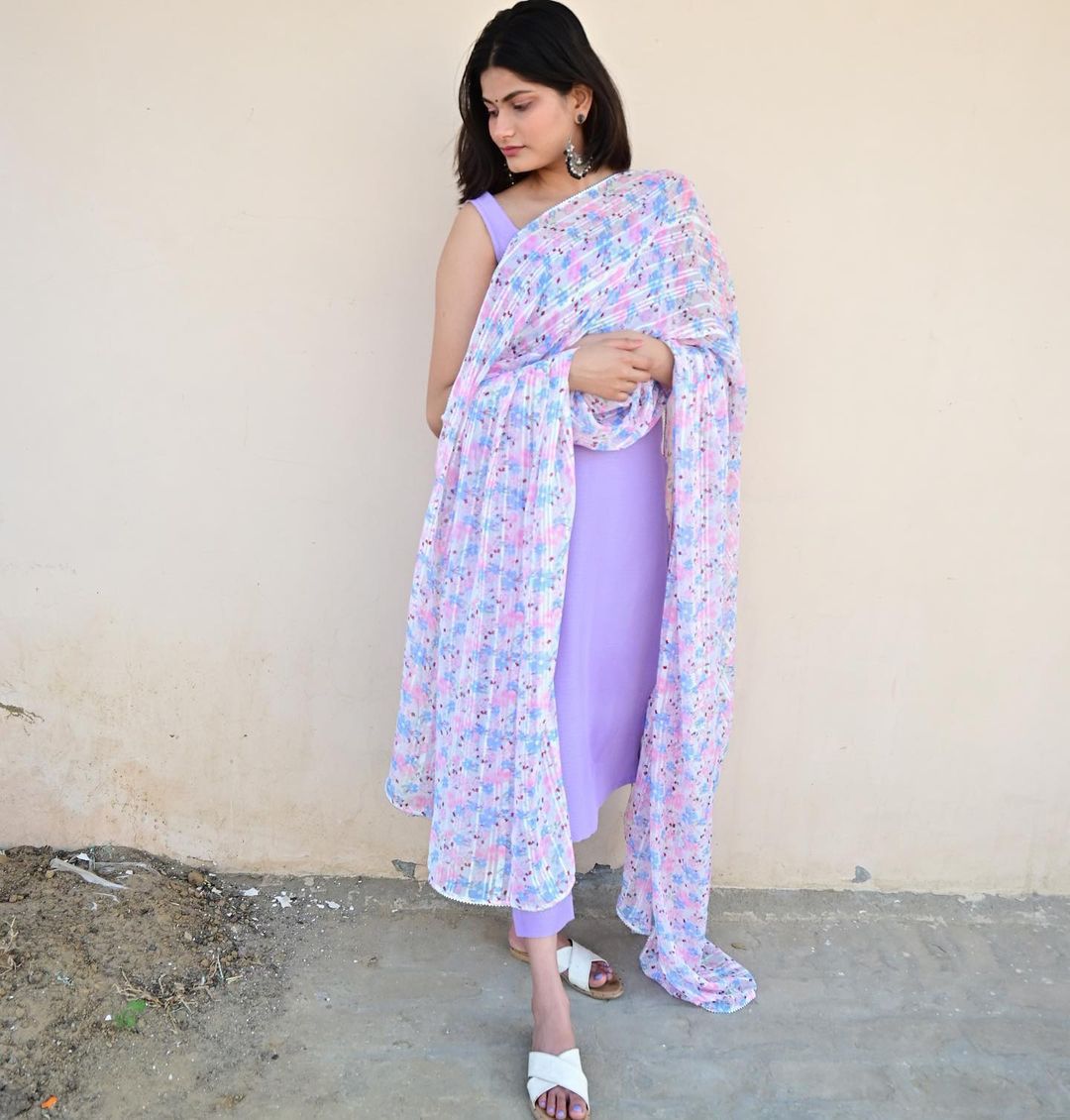 Lavender Colored Pure Maska Cotton Kurti Pant Set Free Shipping Real