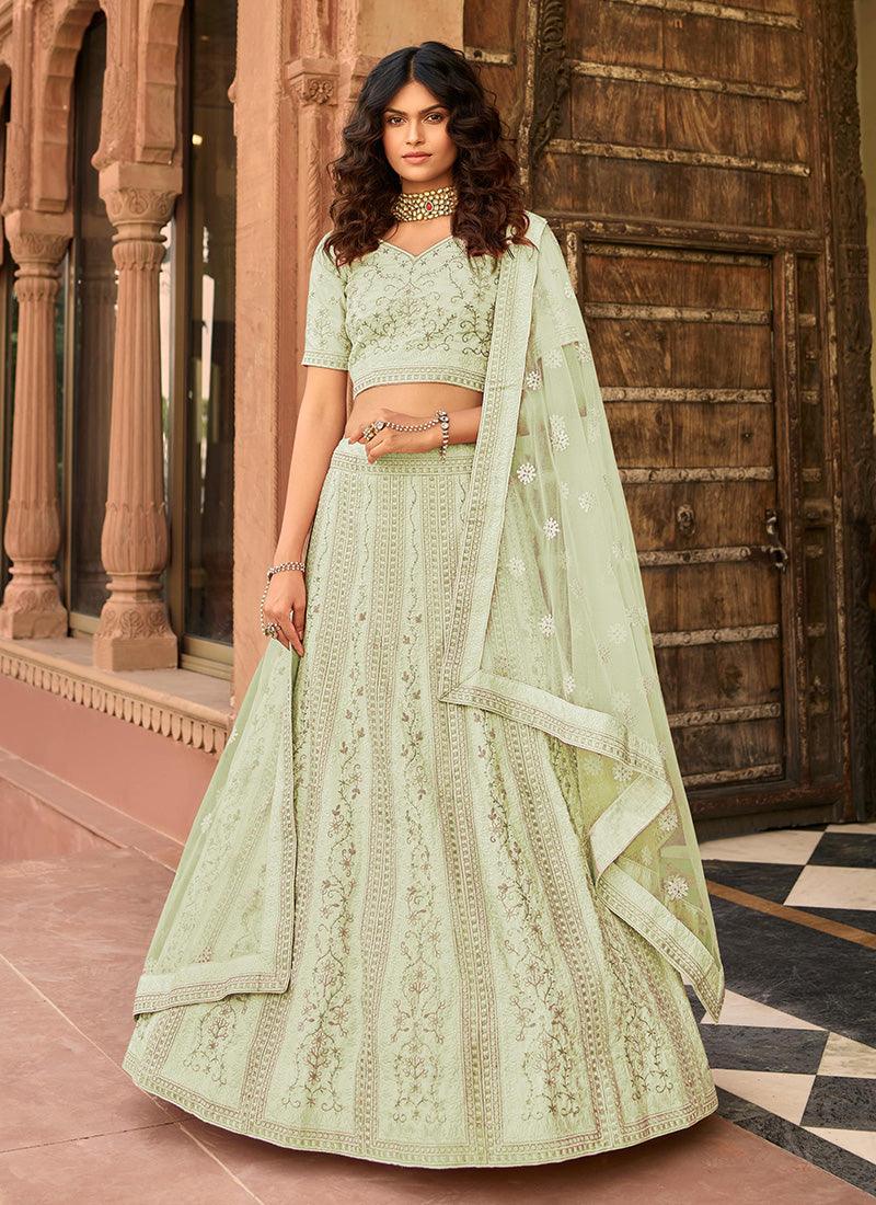 Light Green Color Resham And Zari Work Lehenga Choli 100% Original Online