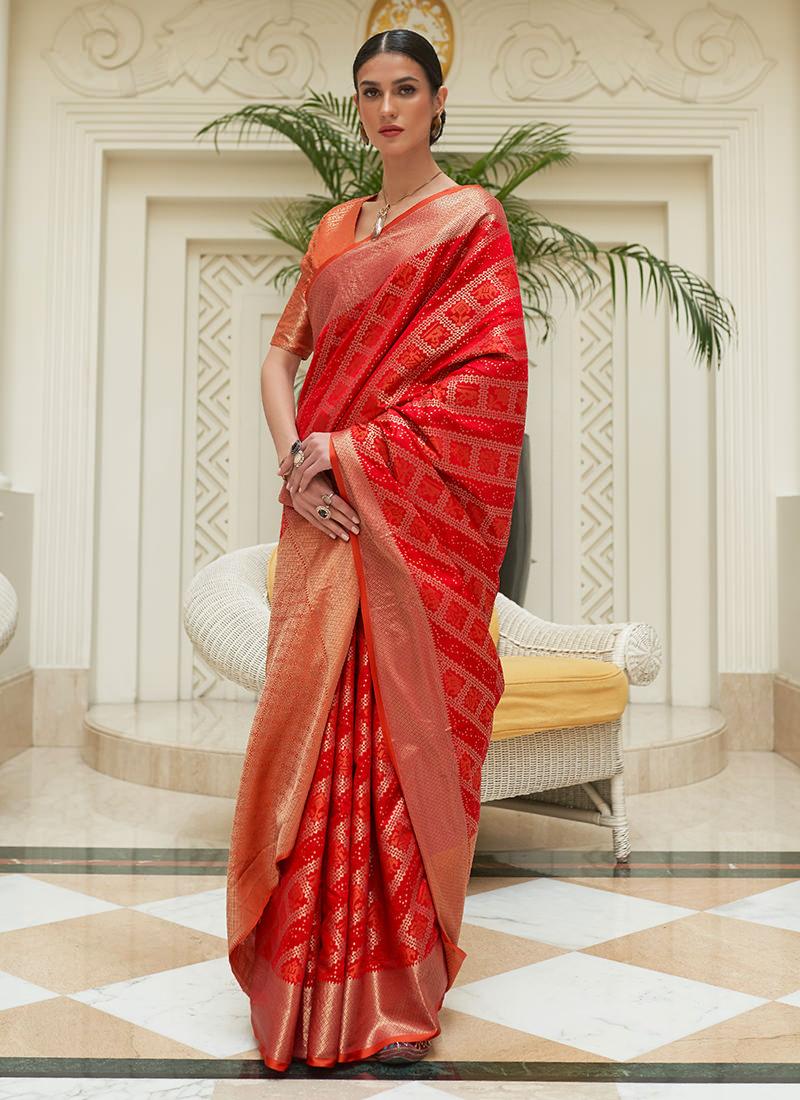 Classic Wear Red Patola Silk Saree Online Online Clearance