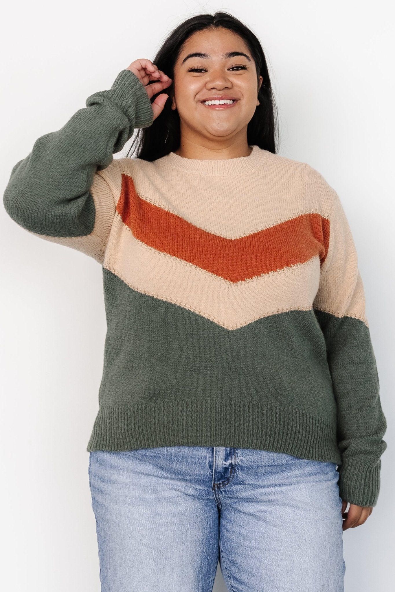 Rowen Color Block Sweater | Natural + Green Best Place