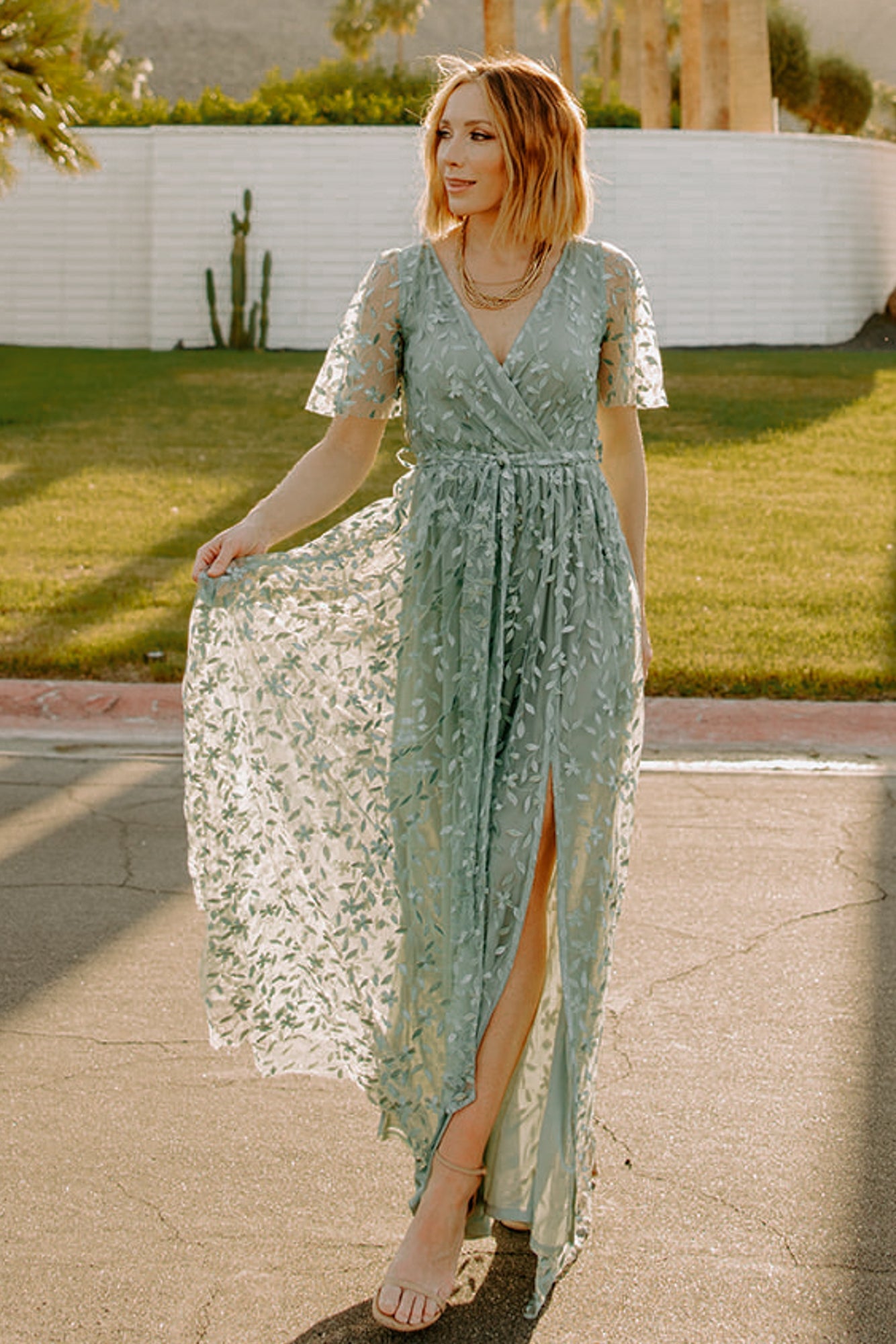 Marseille Embossed Maxi Dress | Eucalyptus Fashionable Cheap Online