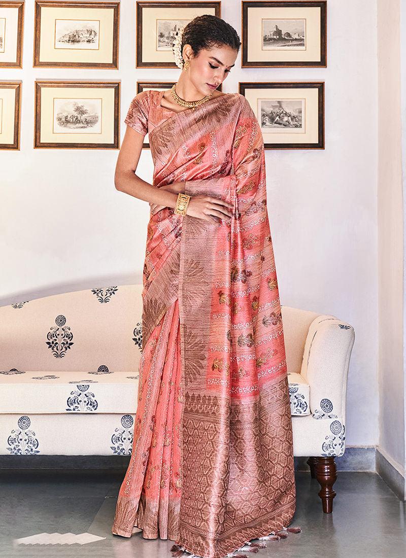 Silk With Digital Print Pink Casual Saree Clearance Wide Range Of