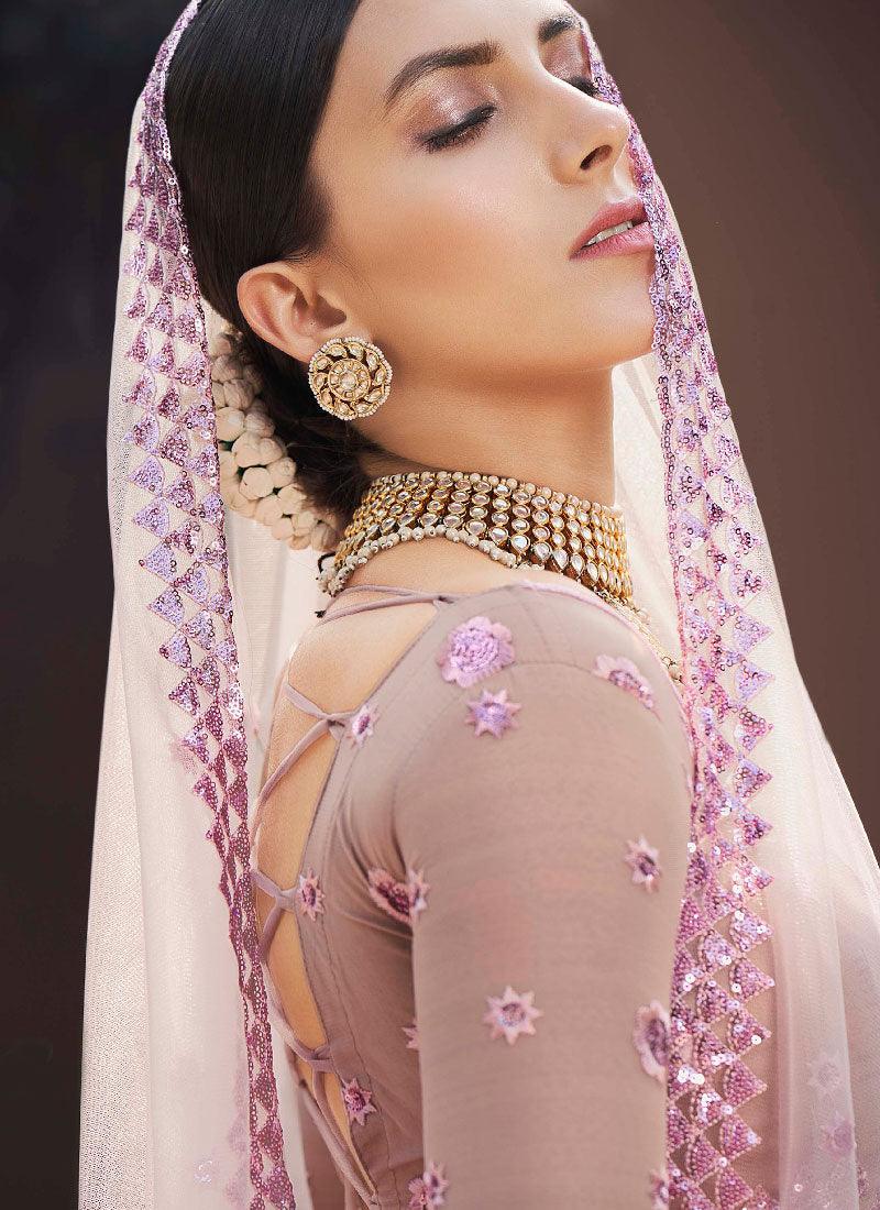 Dainty Lilac Color Soft Net Base With Sequins Work Lehenga Choli Cheap Wholesale